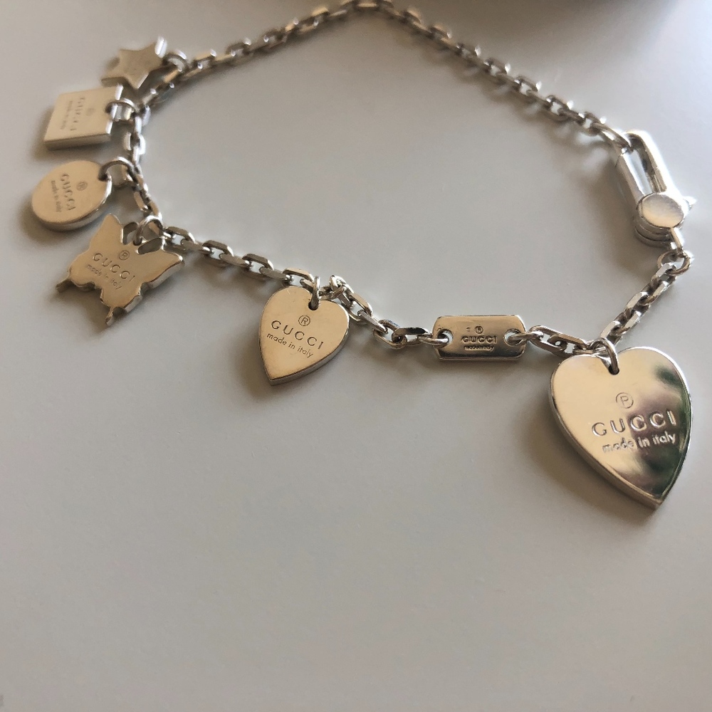 GUCCI Silver Logo Butterfly Star Heart Bracelet